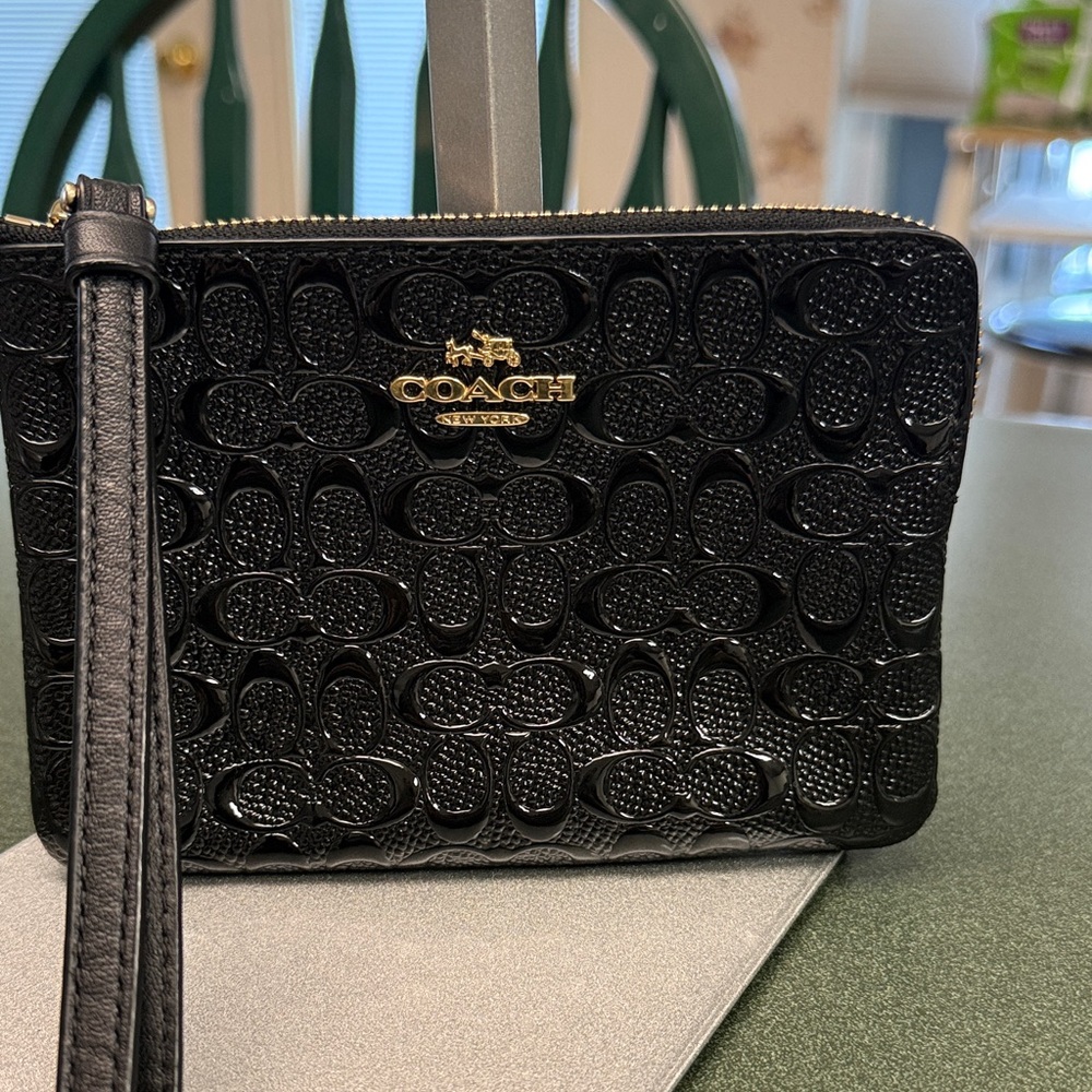 Coach Black Patent Signature Wristlet